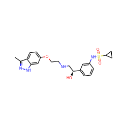 Cc1n[nH]c2cc(OCCNC[C@H](O)c3cccc(NS(=O)(=O)C4CC4)c3)ccc12 ZINC000145063143