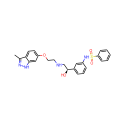 Cc1n[nH]c2cc(OCCNC[C@H](O)c3cccc(NS(=O)(=O)c4ccccc4)c3)ccc12 ZINC000113259523