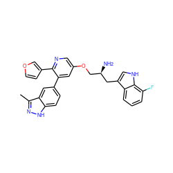 Cc1n[nH]c2ccc(-c3cc(OC[C@@H](N)Cc4c[nH]c5c(F)cccc45)cnc3-c3ccoc3)cc12 ZINC000045339932