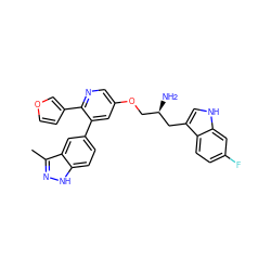 Cc1n[nH]c2ccc(-c3cc(OC[C@@H](N)Cc4c[nH]c5cc(F)ccc45)cnc3-c3ccoc3)cc12 ZINC000045375120