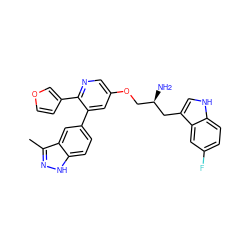 Cc1n[nH]c2ccc(-c3cc(OC[C@@H](N)Cc4c[nH]c5ccc(F)cc45)cnc3-c3ccoc3)cc12 ZINC000045386598
