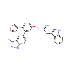 Cc1n[nH]c2ccc(-c3cc(OC[C@@H](N)Cc4c[nH]c5ccccc45)cnc3-c3ccoc3)cc12 ZINC000045339871