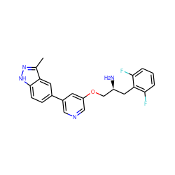 Cc1n[nH]c2ccc(-c3cncc(OC[C@@H](N)Cc4c(F)cccc4F)c3)cc12 ZINC000014961623