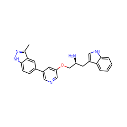 Cc1n[nH]c2ccc(-c3cncc(OC[C@@H](N)Cc4c[nH]c5ccccc45)c3)cc12 ZINC000016052239