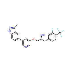 Cc1n[nH]c2ccc(-c3cncc(OC[C@@H](N)Cc4ccc(C(F)(F)F)c(F)c4)c3)cc12 ZINC000014961745
