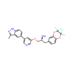 Cc1n[nH]c2ccc(-c3cncc(OC[C@@H](N)Cc4ccc5c(c4)OC(F)(F)C(F)(F)O5)c3)cc12 ZINC000014961777