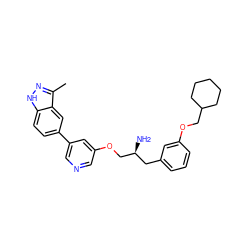 Cc1n[nH]c2ccc(-c3cncc(OC[C@@H](N)Cc4cccc(OCC5CCCCC5)c4)c3)cc12 ZINC000014961793