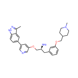 Cc1n[nH]c2ccc(-c3cncc(OC[C@@H](N)Cc4cccc(OCC5CCN(C)CC5)c4)c3)cc12 ZINC000014961797