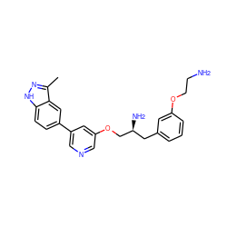 Cc1n[nH]c2ccc(-c3cncc(OC[C@@H](N)Cc4cccc(OCCN)c4)c3)cc12 ZINC000014961800