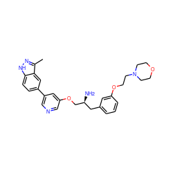 Cc1n[nH]c2ccc(-c3cncc(OC[C@@H](N)Cc4cccc(OCCN5CCOCC5)c4)c3)cc12 ZINC000014961781