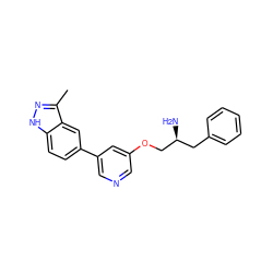 Cc1n[nH]c2ccc(-c3cncc(OC[C@@H](N)Cc4ccccc4)c3)cc12 ZINC000016052569