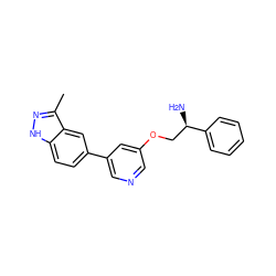 Cc1n[nH]c2ccc(-c3cncc(OC[C@@H](N)c4ccccc4)c3)cc12 ZINC000014957874