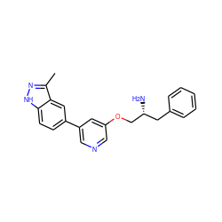 Cc1n[nH]c2ccc(-c3cncc(OC[C@H](N)Cc4ccccc4)c3)cc12 ZINC000016052884