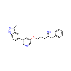 Cc1n[nH]c2ccc(-c3cncc(OCCC[C@@H](N)Cc4ccccc4)c3)cc12 ZINC000014957884