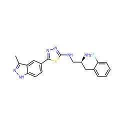 Cc1n[nH]c2ccc(-c3nnc(NC[C@@H](N)Cc4ccccc4F)s3)cc12 ZINC000049066471