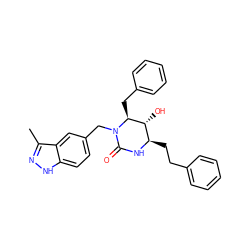 Cc1n[nH]c2ccc(CN3C(=O)N[C@H](CCc4ccccc4)[C@@H](O)[C@@H]3Cc3ccccc3)cc12 ZINC000169301659