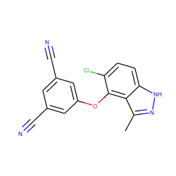 Cc1n[nH]c2ccc(Cl)c(Oc3cc(C#N)cc(C#N)c3)c12 ZINC000040405714