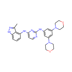 Cc1n[nH]c2cccc(Nc3ccnc(Nc4cc(N5CCOCC5)cc(N5CCOCC5)c4)n3)c12 ZINC000064528517