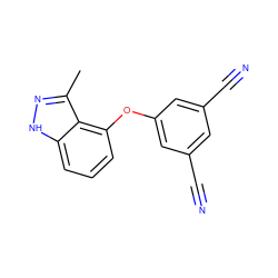 Cc1n[nH]c2cccc(Oc3cc(C#N)cc(C#N)c3)c12 ZINC000040914786