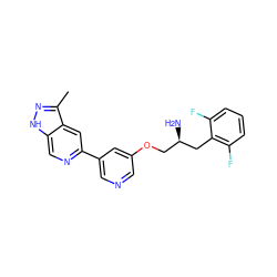 Cc1n[nH]c2cnc(-c3cncc(OC[C@@H](N)Cc4c(F)cccc4F)c3)cc12 ZINC000045287908