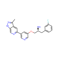 Cc1n[nH]c2cnc(-c3cncc(OC[C@@H](N)Cc4cccc(F)c4)c3)cc12 ZINC000045288262