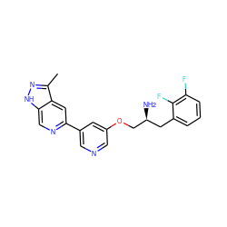 Cc1n[nH]c2cnc(-c3cncc(OC[C@@H](N)Cc4cccc(F)c4F)c3)cc12 ZINC000014961812