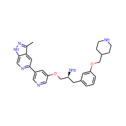 Cc1n[nH]c2cnc(-c3cncc(OC[C@@H](N)Cc4cccc(OCC5CCNCC5)c4)c3)cc12 ZINC000045298615