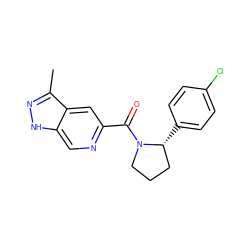 Cc1n[nH]c2cnc(C(=O)N3CCC[C@H]3c3ccc(Cl)cc3)cc12 ZINC001772647704