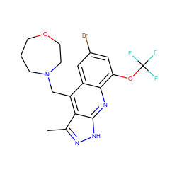 Cc1n[nH]c2nc3c(OC(F)(F)F)cc(Br)cc3c(CN3CCCOCC3)c12 ZINC000073164506