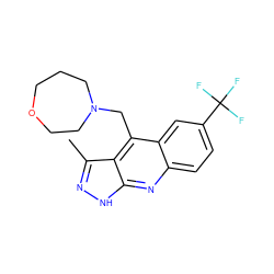 Cc1n[nH]c2nc3ccc(C(F)(F)F)cc3c(CN3CCCOCC3)c12 ZINC000073224768