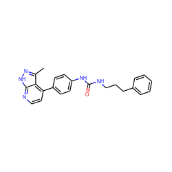 Cc1n[nH]c2nccc(-c3ccc(NC(=O)NCCCc4ccccc4)cc3)c12 ZINC001772634026