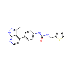 Cc1n[nH]c2nccc(-c3ccc(NC(=O)NCc4cccs4)cc3)c12 ZINC001772630705