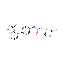 Cc1n[nH]c2nccc(-c3ccc(NC(=O)Nc4cccc(Br)c4)cc3)c12 ZINC001772622084