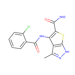 Cc1n[nH]c2sc(C(N)=O)c(NC(=O)c3ccccc3Cl)c12 ZINC000028564927