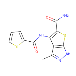 Cc1n[nH]c2sc(C(N)=O)c(NC(=O)c3cccs3)c12 ZINC000028565074