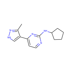 Cc1n[nH]cc1-c1ccnc(NC2CCCC2)n1 ZINC000064513846