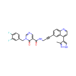 Cc1n[nH]cc1-c1ccnc2ccc(C#CCNC(=O)c3cncn(Cc4ccc(F)c(F)c4)c3=O)cc12 ZINC000096176347