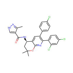 Cc1n[nH]cc1C(=O)N[C@@H]1CC(C)(C)Oc2nc(-c3ccc(Cl)cc3Cl)c(-c3ccc(Cl)cc3)cc21 ZINC000049784861