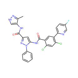 Cc1n[nH]cc1NC(=O)c1cc(NC(=O)c2cc(-c3ccc(F)cn3)c(Cl)cc2Cl)n(-c2ccccc2)n1 ZINC001772638556