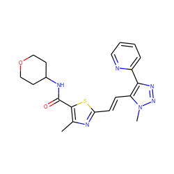 Cc1nc(/C=C/c2c(-c3ccccn3)nnn2C)sc1C(=O)NC1CCOCC1 ZINC000149701466