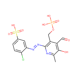 Cc1nc(/N=N/c2cc(S(=O)(=O)O)ccc2Cl)c(COP(=O)(O)O)c(C=O)c1O ZINC000027331209