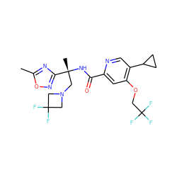 Cc1nc([C@@](C)(CN2CC(F)(F)C2)NC(=O)c2cc(OCC(F)(F)F)c(C3CC3)cn2)no1 ZINC000146396923