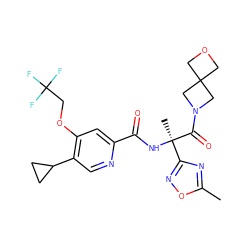 Cc1nc([C@@](C)(NC(=O)c2cc(OCC(F)(F)F)c(C3CC3)cn2)C(=O)N2CC3(COC3)C2)no1 ZINC000146299400