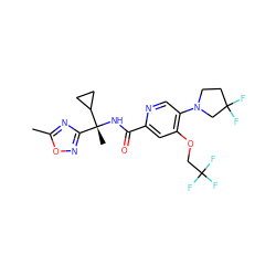 Cc1nc([C@@](C)(NC(=O)c2cc(OCC(F)(F)F)c(N3CCC(F)(F)C3)cn2)C2CC2)no1 ZINC000149225239