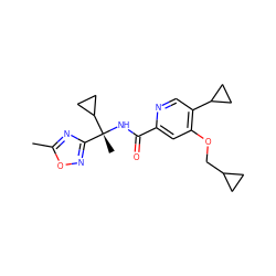 Cc1nc([C@@](C)(NC(=O)c2cc(OCC3CC3)c(C3CC3)cn2)C2CC2)no1 ZINC000146234898