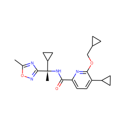 Cc1nc([C@@](C)(NC(=O)c2ccc(C3CC3)c(OCC3CC3)n2)C2CC2)no1 ZINC000207739501