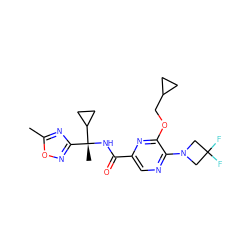 Cc1nc([C@@](C)(NC(=O)c2cnc(N3CC(F)(F)C3)c(OCC3CC3)n2)C2CC2)no1 ZINC000207392920