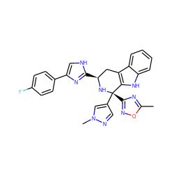 Cc1nc([C@@]2(c3cnn(C)c3)N[C@@H](c3nc(-c4ccc(F)cc4)c[nH]3)Cc3c2[nH]c2ccccc32)no1 ZINC000043204131