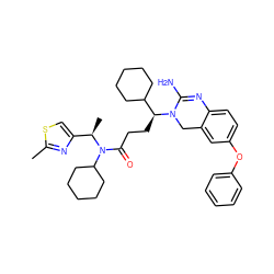 Cc1nc([C@@H](C)N(C(=O)CC[C@@H](C2CCCCC2)N2Cc3cc(Oc4ccccc4)ccc3N=C2N)C2CCCCC2)cs1 ZINC000084712444