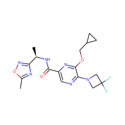 Cc1nc([C@@H](C)NC(=O)c2cnc(N3CC(F)(F)C3)c(OCC3CC3)n2)no1 ZINC000207385982